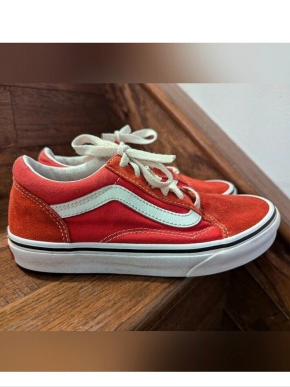 VANS Old Skool Sneakers suede red & White youth sneakers kids size 2.5